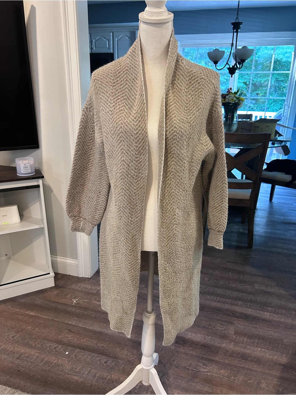 Beige Open-Front Longline Cardigan